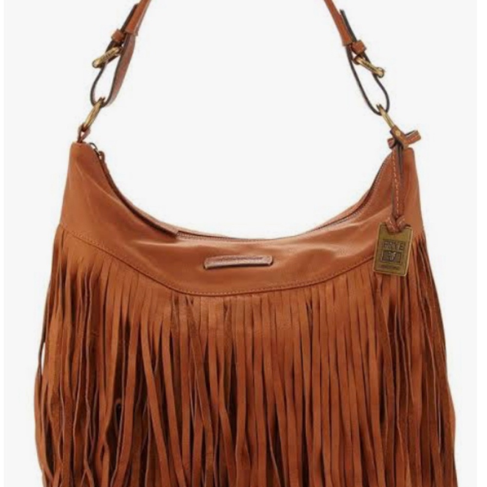 Frye Cognac Brown Fringe Leather Shoulder Bag
